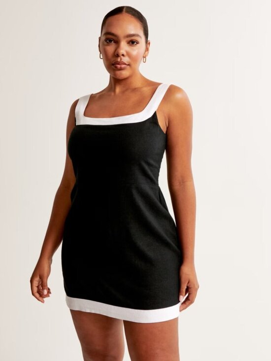 Abercrombie & Fitch Dresses & Skirts - ABERCROMBIE & FITCH Black White Linen Cotton Blend Wide Strap Mini Dress, Size M